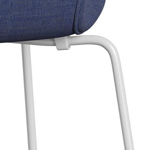 Fritz Hansen 3107 Chair Full Upholstery, White/Canvas Washed Blue