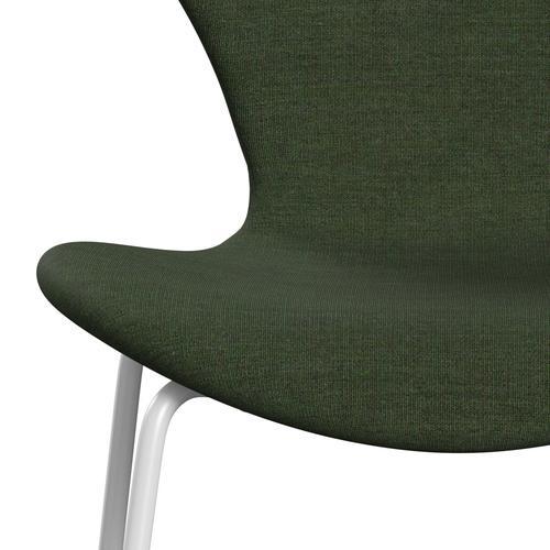 Fritz Hansen 3107 Krzesło pełna tapicerka, biały/płótno jasnozielony/niebieski