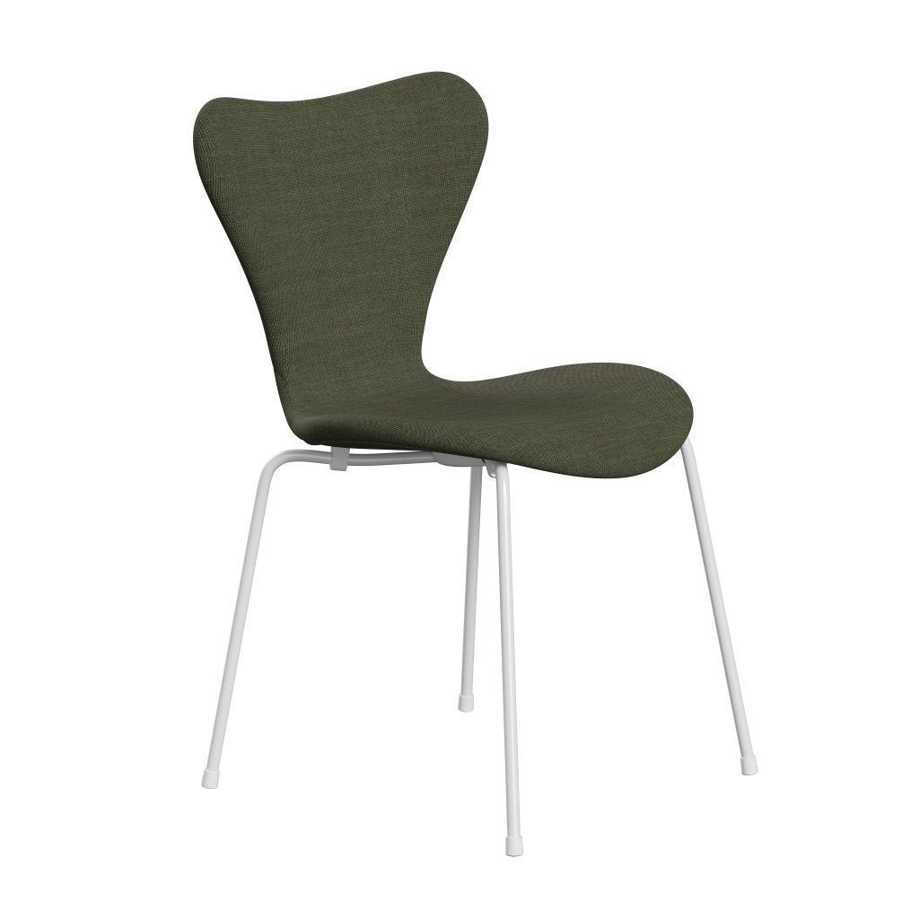 Fritz Hansen 3107 Chair Full Upholstery, White/Canvas Moss Green