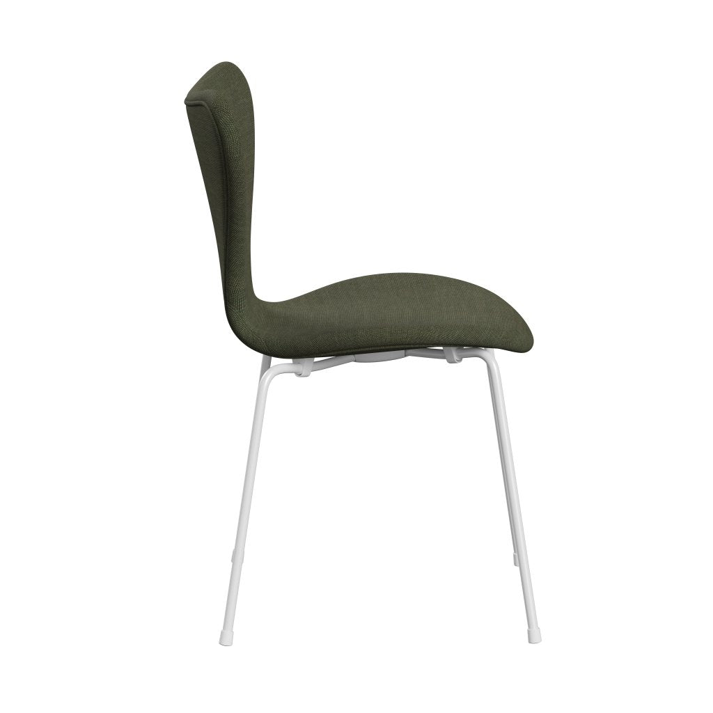 Fritz Hansen 3107 Chair Full Upholstery, White/Canvas Moss Green