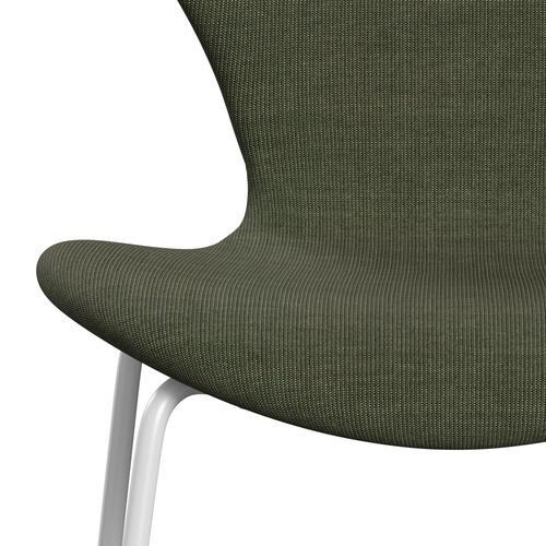 Fritz Hansen 3107 Krzesło pełna tapicerka, biały/płótno mchu zielony