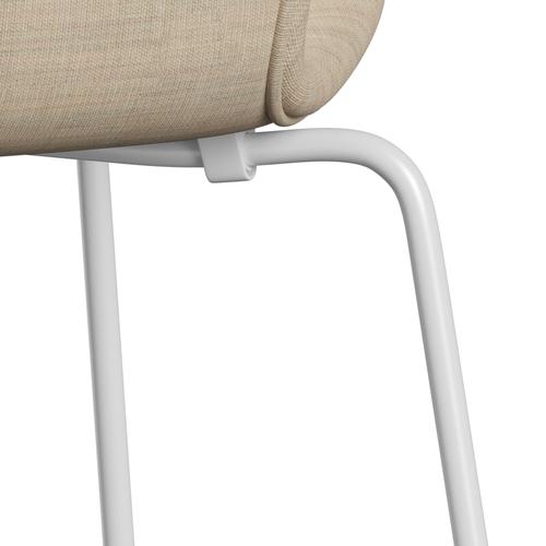 Fritz Hansen 3107 Krzesło pełna tapicerka, białe/płótno piaskowe światło