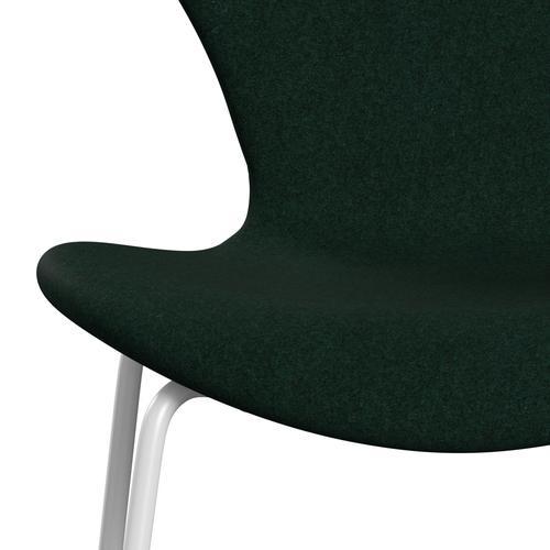 Fritz Hansen 3107 Krzesło pełna tapicerka, biały/divina Melange Dark Green