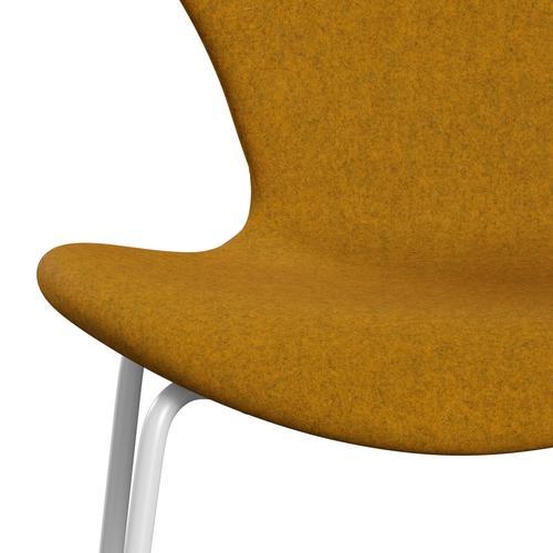 Fritz Hansen 3107 Chair Full Upholstery, White/Divina Melange Ochre Yellow