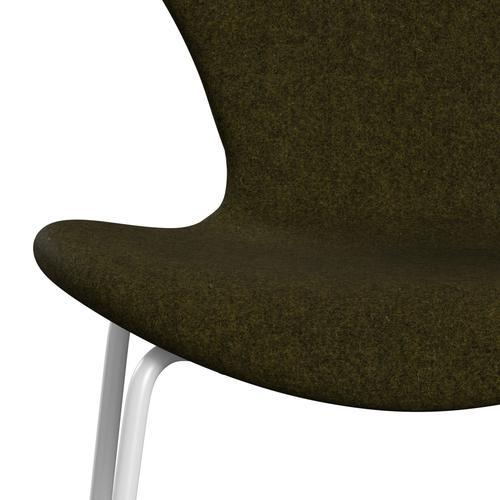 Fritz Hansen 3107 Chair Full Upholstery, White/Divina Melange Olive Dark