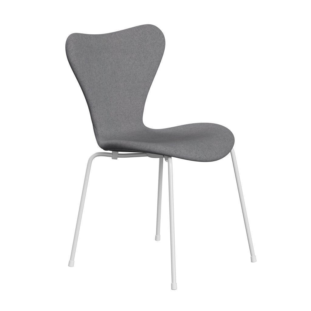 Fritz Hansen 3107 Krzesło pełna tapicerka, biały/divina Melange Stone Grey