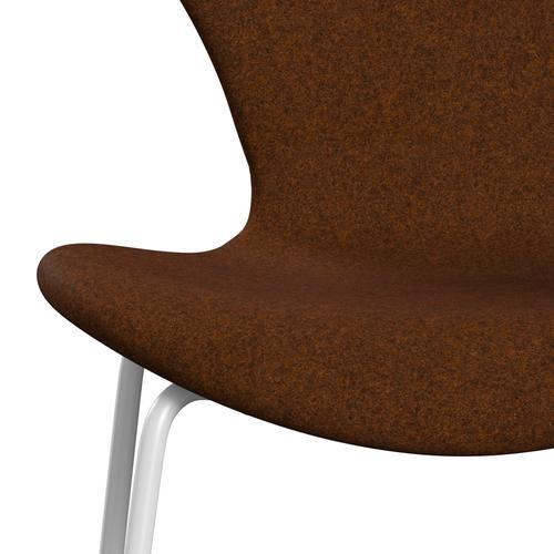 Fritz Hansen 3107 Chair Full Upholstery, White/Divina Melange Burnt Orange