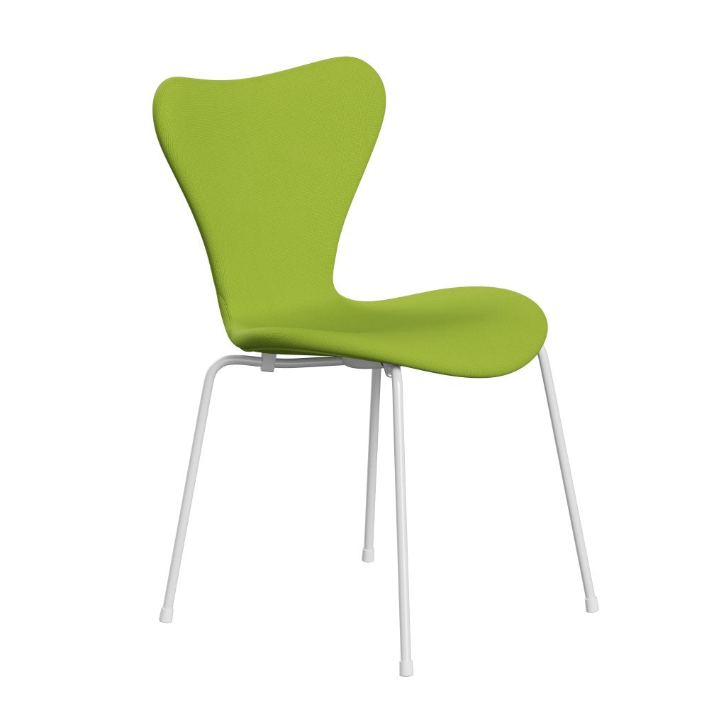 Fritz Hansen 3107 Krzesło pełna tapicerka, biały/sławny neon zielony