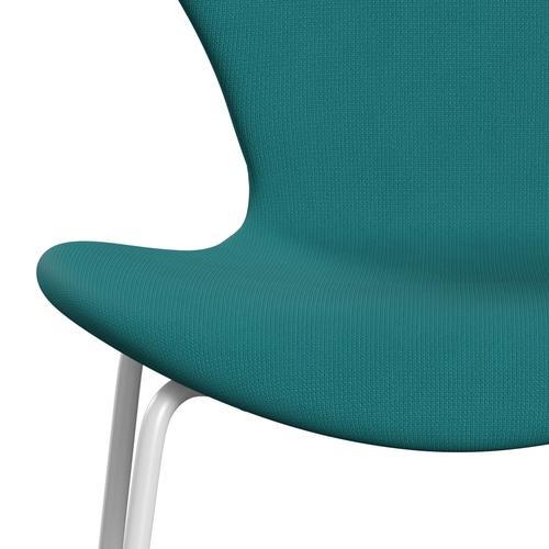 Fritz Hansen 3107 Chair Full Upholstery, White/Fame Turquoise (F67016)