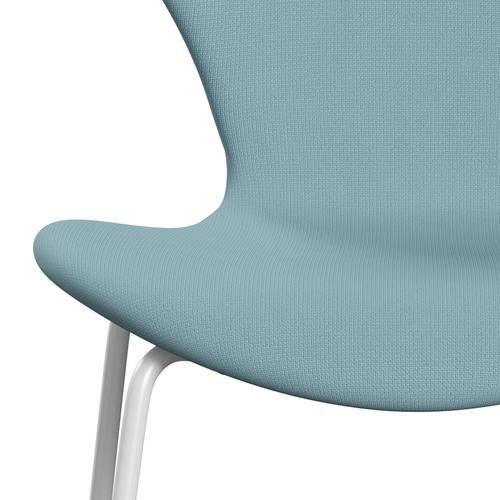 Fritz Hansen 3107 Chair Full Upholstery, White/Fame Turquoise Light