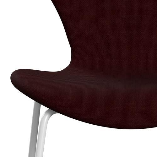 Fritz Hansen 3107 Chair Full Upholstery, White/Hallingdal Wine Red