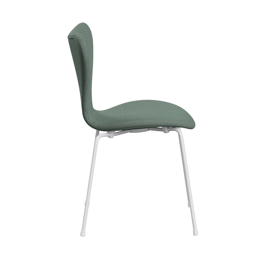 Fritz Hansen 3107 Chair Full Upholstery, White/Re Wool Aqua/Natural