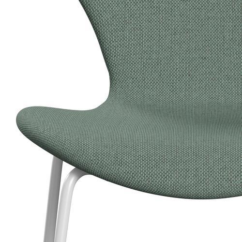 Fritz Hansen 3107 Krzesło pełna tapicerka, biało -wełna Aqua/Natural