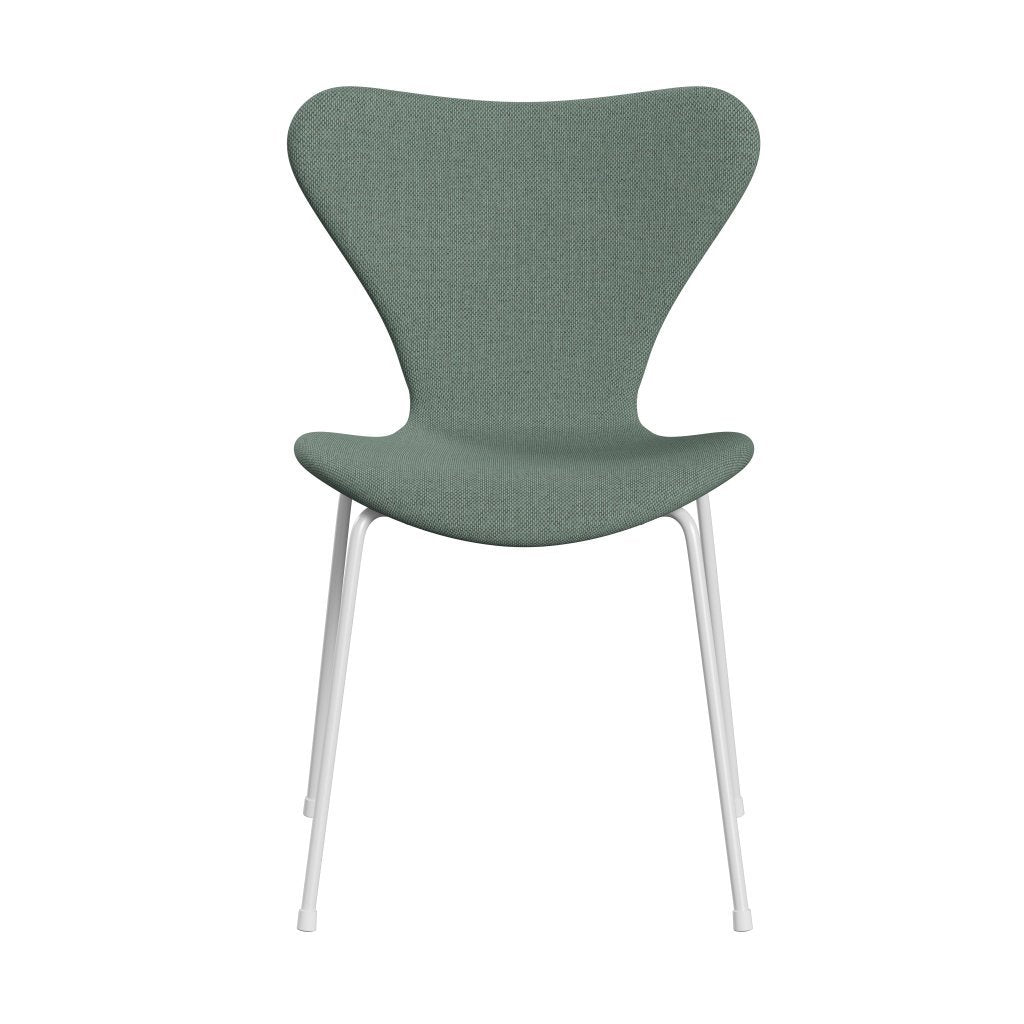 Fritz Hansen 3107 Chair Full Upholstery, White/Re Wool Aqua/Natural