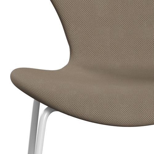 Fritz Hansen 3107 Krzesło pełna tapicerka, biało -wełna beżowa/naturalna