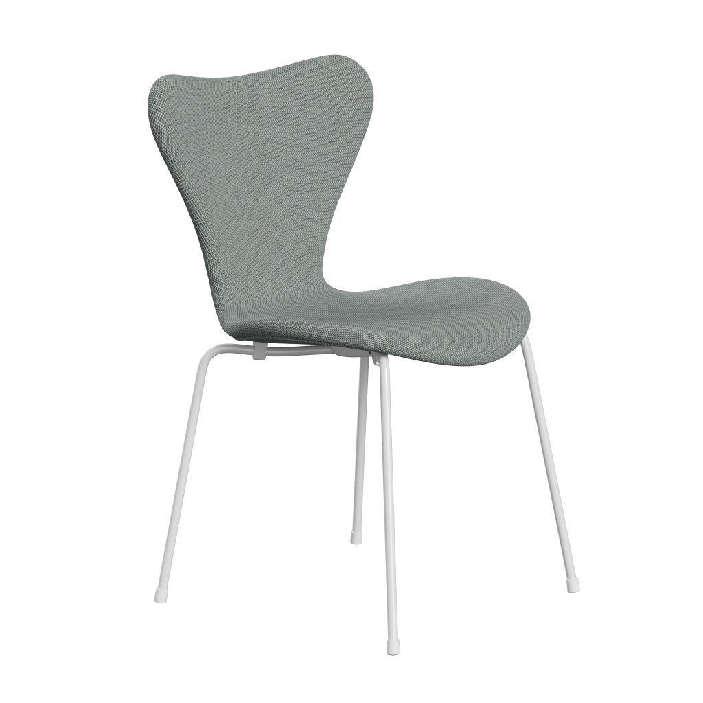 Fritz Hansen 3107 Krzesło pełna tapicerka, biały/re wełniany blady aqua