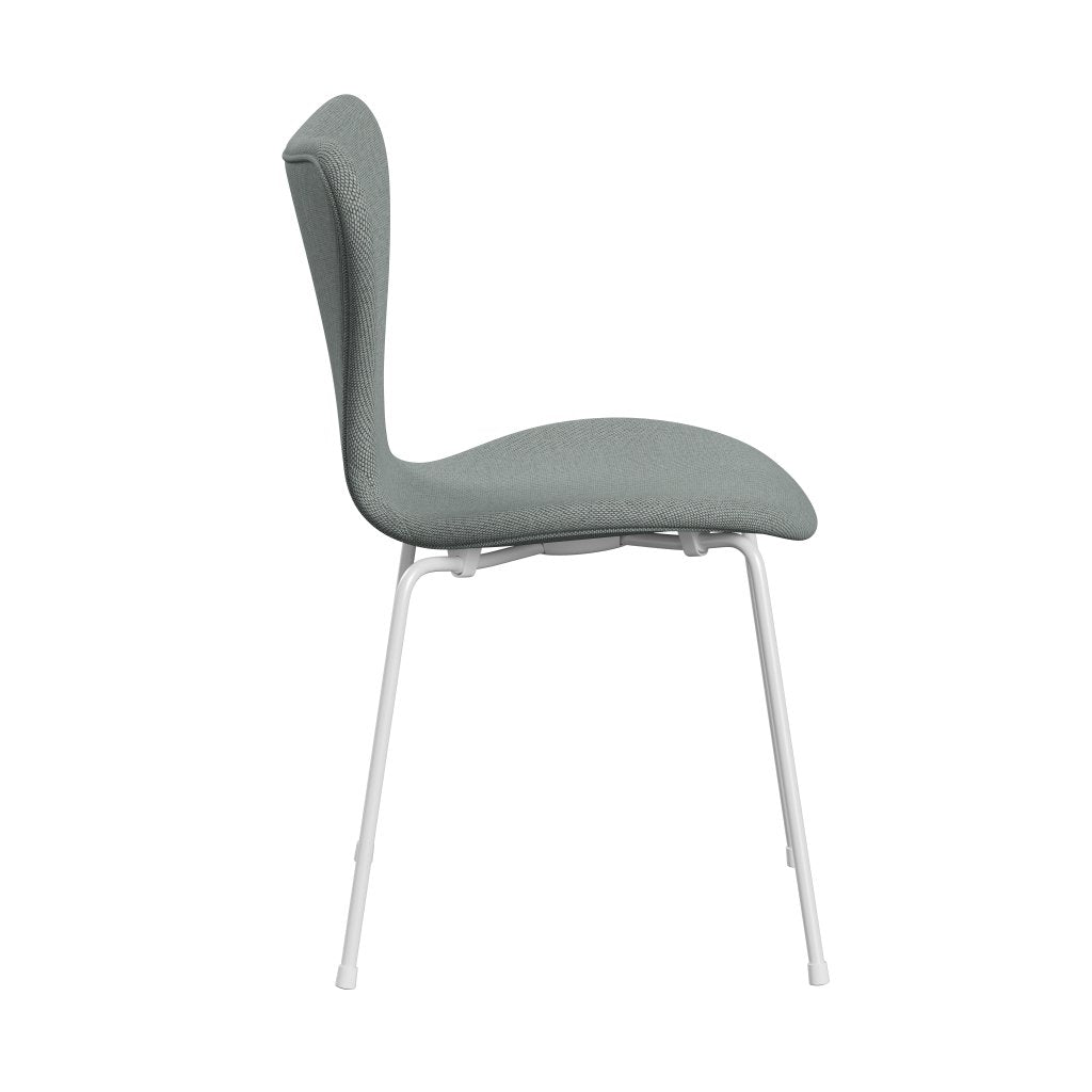 Fritz Hansen 3107 Krzesło pełna tapicerka, biały/re wełniany blady aqua