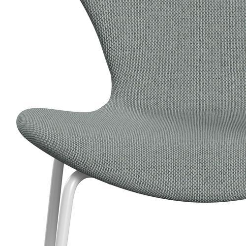 Fritz Hansen 3107 Krzesło pełna tapicerka, biały/re wełniany blady aqua