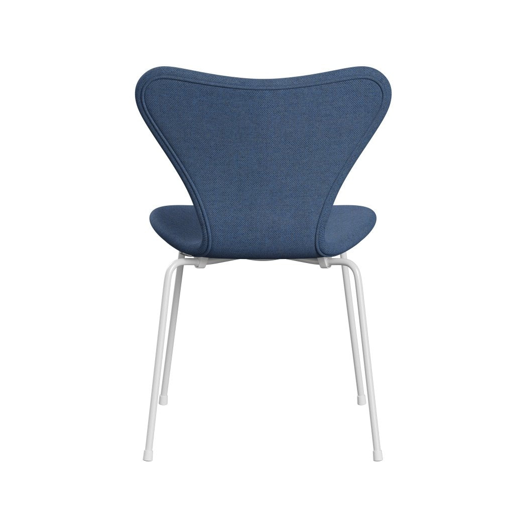 Fritz Hansen 3107 Chair Full Upholstery, White/Re Wool Blue/Natural