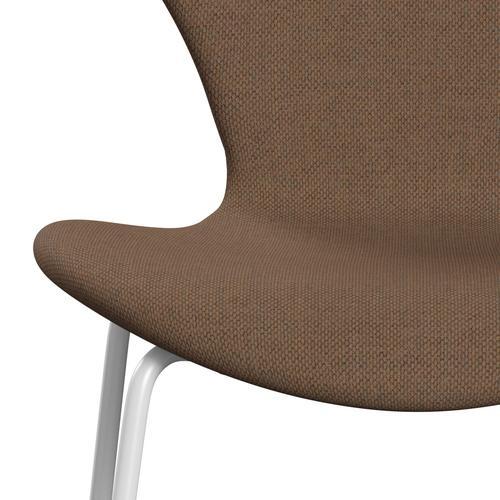 Fritz Hansen 3107 Krzesło pełna tapicerka, biało -wełna brązowa/naturalna