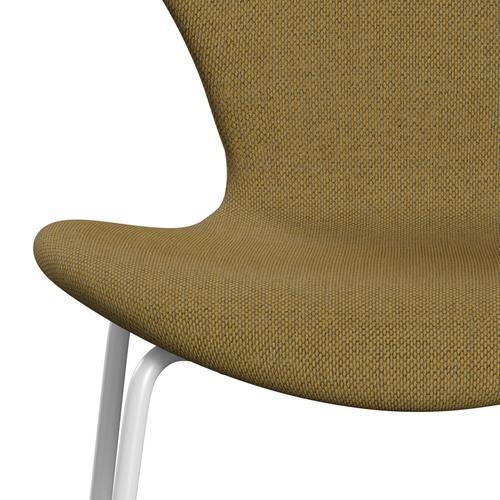 Fritz Hansen 3107 Krzesło pełna tapicerka, biało -wełna Złoty żółty/naturalny