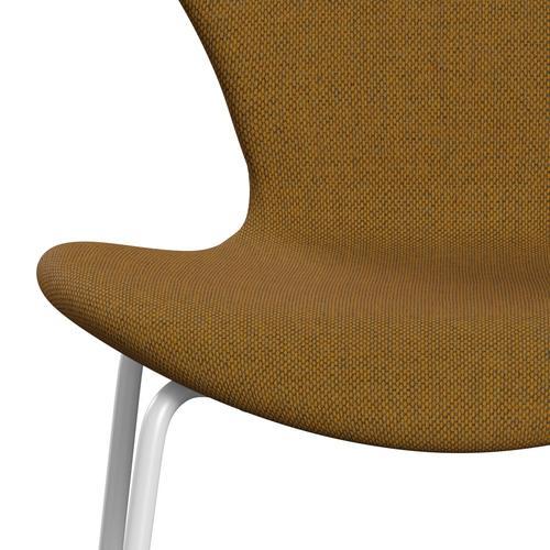 Fritz Hansen 3107 Chair Full Upholstery, White/Re Wool Saffron/Natural