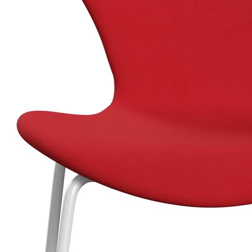 Fritz Hansen 3107 Chair Full Upholstery, White/Steelcut Neon Red