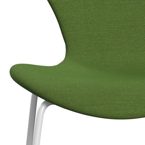 Fritz Hansen 3107 Chair Full Upholstery, White/Steelcut Trio Grass Green