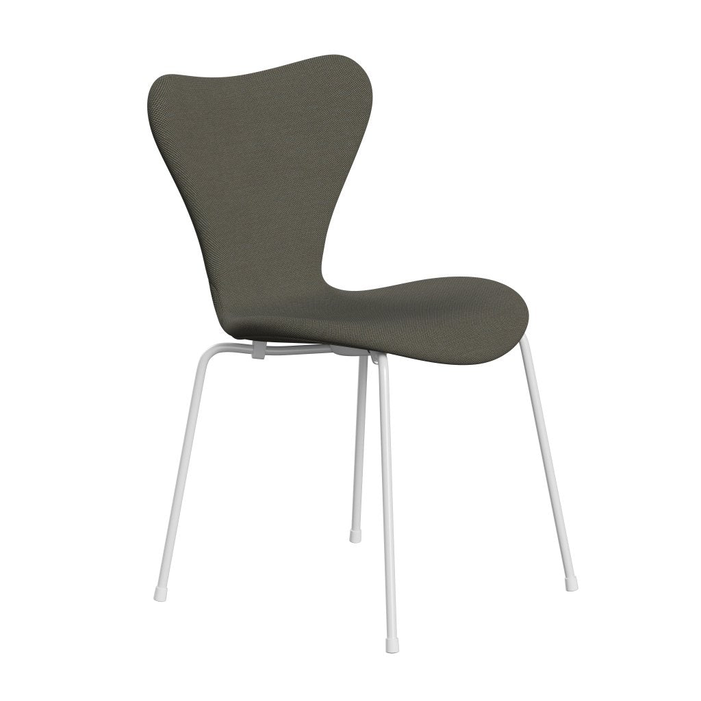 Fritz Hansen 3107 Chair Full Upholstery, White/Steelcut Trio Grey/Green