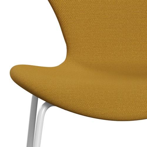 Fritz Hansen 3107 Krzesło pełna tapicerka, musztarda trio białego/stalcutowego