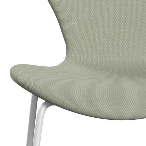 Fritz Hansen 3107 Krzesło pełna tapicerka, białe/stalowe turkusowe światło