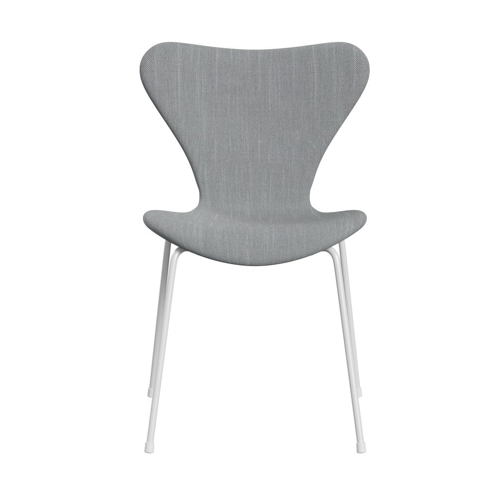 Fritz Hansen 3107 Chair Full Upholstery, White/Sunniva 2 Light Grey/Light Blue