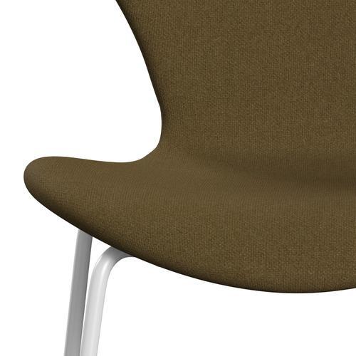 Fritz Hansen 3107 Krzesło pełna tapicerka, biały/tonus khaki zielony