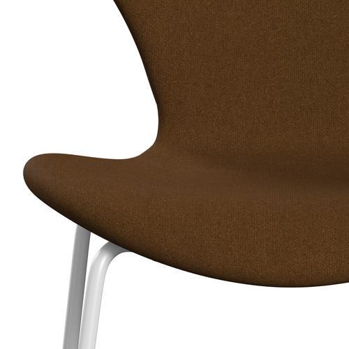 Fritz Hansen 3107 Krzesło pełna tapicerka, biały/tonus ciepły brąz (ton364)