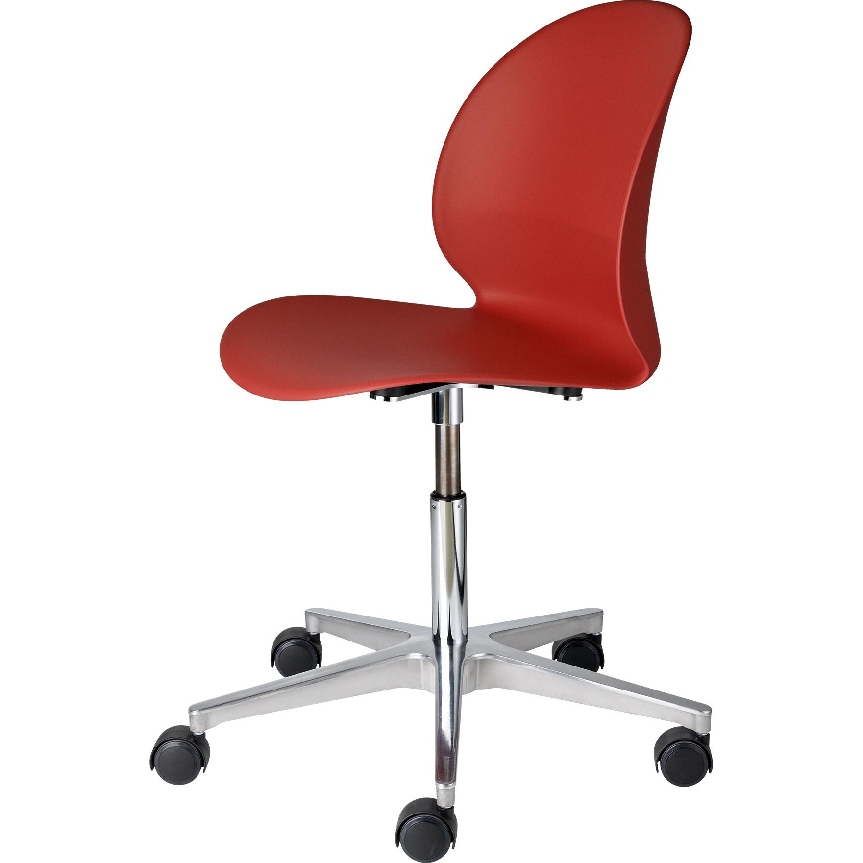 Fritz Hansen N02 Recycle Swivel Chair Polished Aluminium, Red