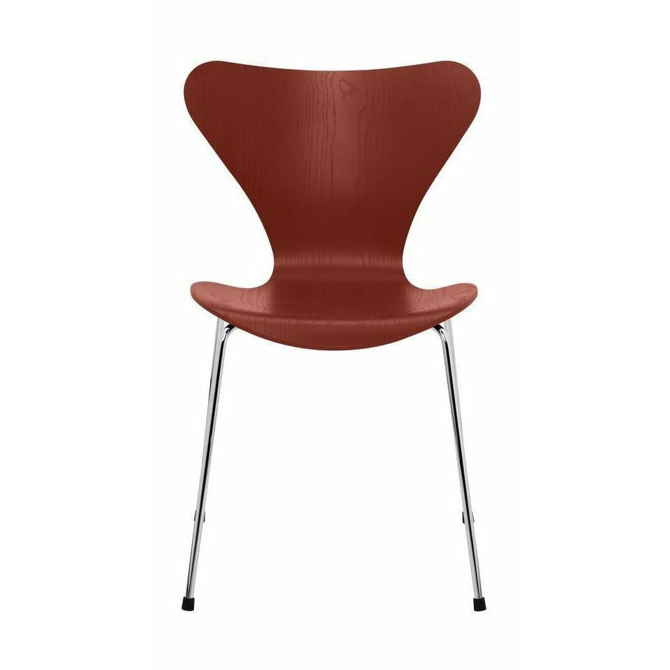 Fritz Hansen Series 7 Krzesło barwione popiołem wenecką czerwoną skorupkę, stalowa baza chromowana