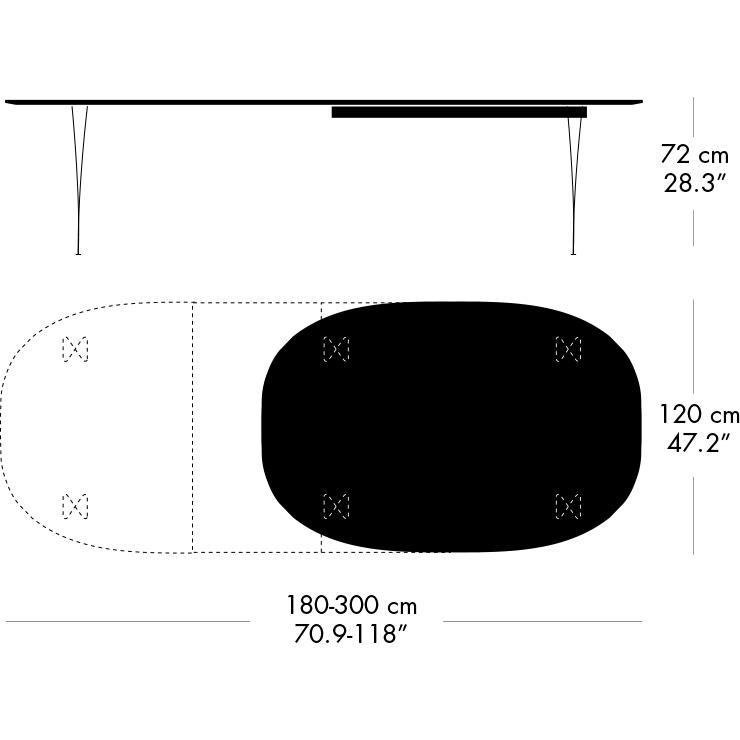 FRITZ HANSEN SUPERILIPSE Wyciągający stół szary w proszku powlekany/szary laminaty Fenix, 300 x 120 cm