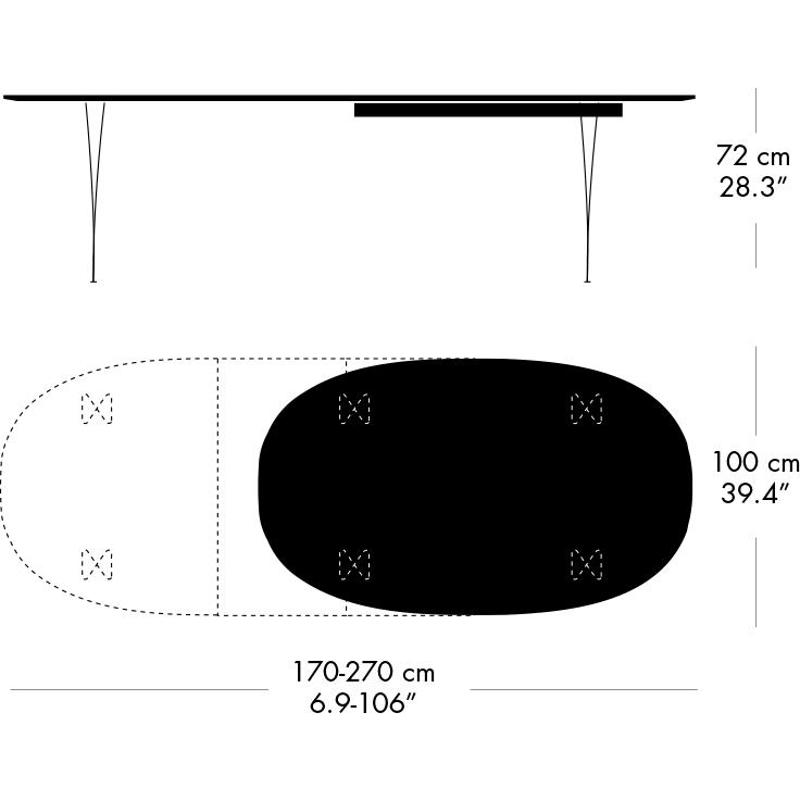 FRITZ HANSEN SUPERILIPSE Rozciągający tabelę dziewięć szary/szary laminaty Fenix, 270x100 cm