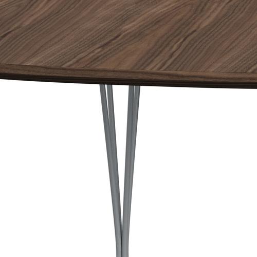 Fritz Hansen Superellipse Extending Table Silver Grey/Walnut Veneer With Walnut Table Edge, 300x120 Cm