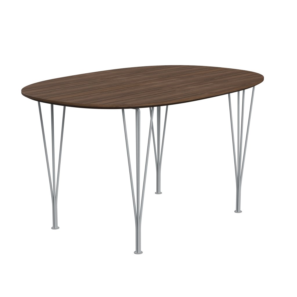 Fritz Hansen Superellipse Dining Table Silver Grey/Walnut Veneer With Walnut Table Edge, 135x90 Cm