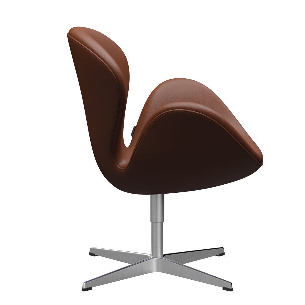 Fritz Hansen Swan Lounge Chair, Satin Brushed Aluminium/Aura Cognac