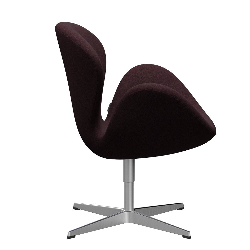 Fritz Hansen Swan Lounge Chair, Sating Brushed Aluminium/Divina Md Wine Red