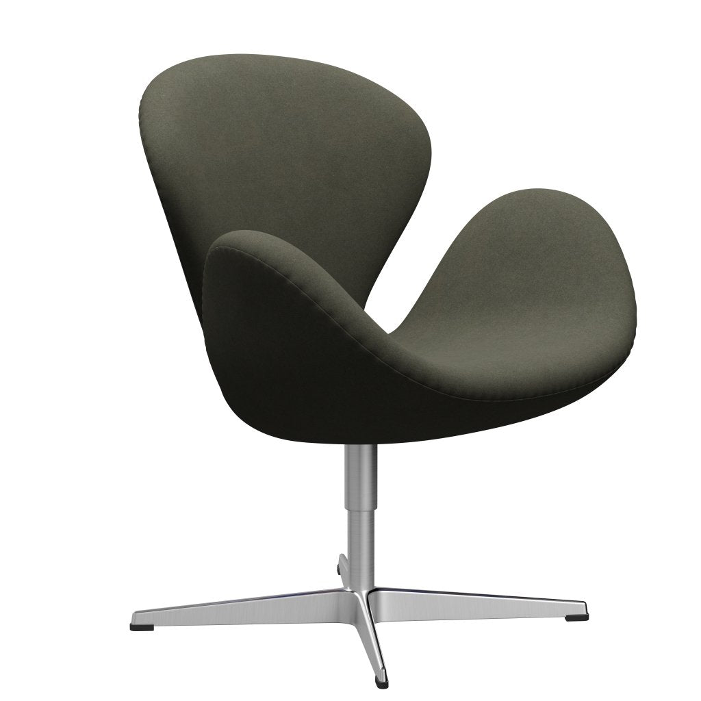 Fritz Hansen Swan Lounge Chair, Satin Brushed Aluminium/Divina Military Green