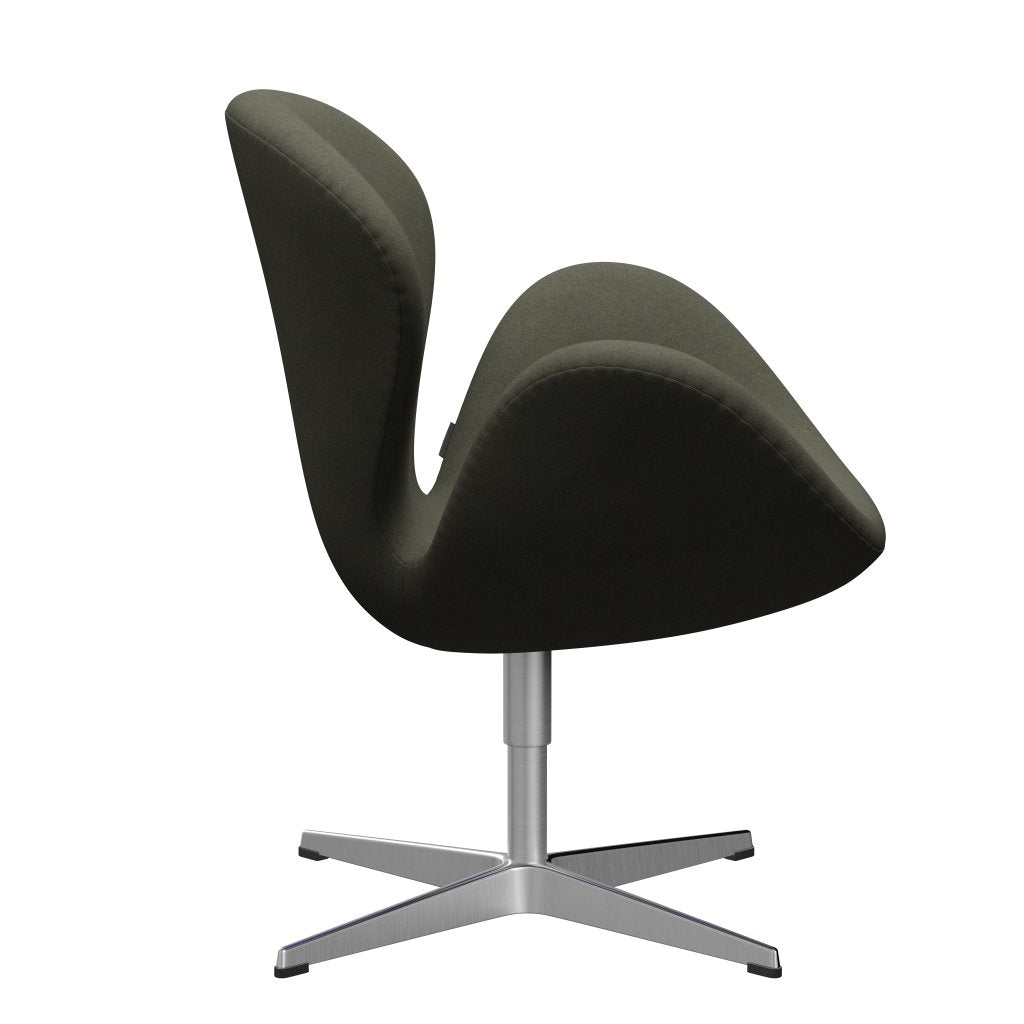 Fritz Hansen Swan Lounge Chair, Satin Brushed Aluminium/Divina Military Green