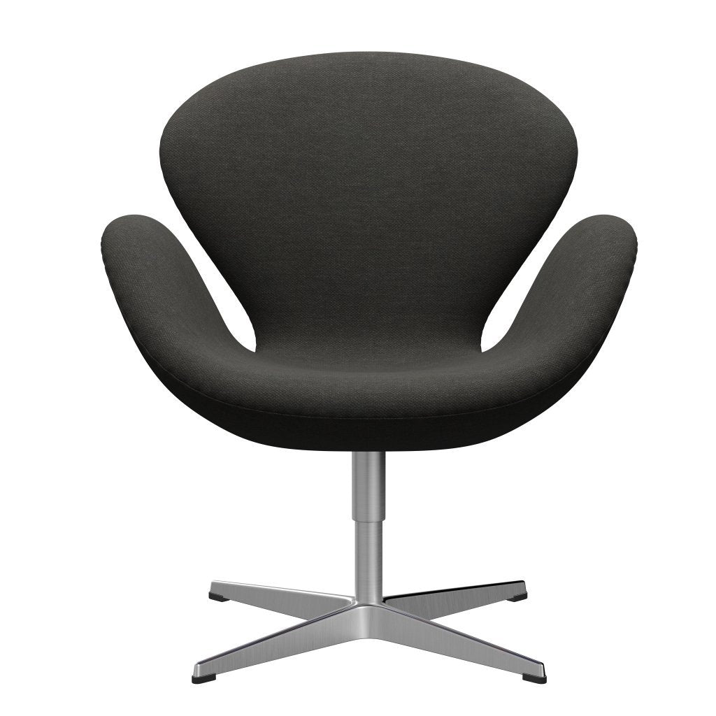 Fritz Hansen Swan Lounge Chair, Satin Brushed Aluminium/Fiord Black/Brown