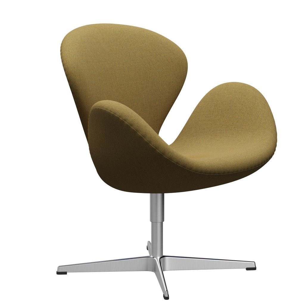 Fritz Hansen Swan Lounge Chair, Satin Brushed Aluminium/Re Wool Golden Yellow/Natural