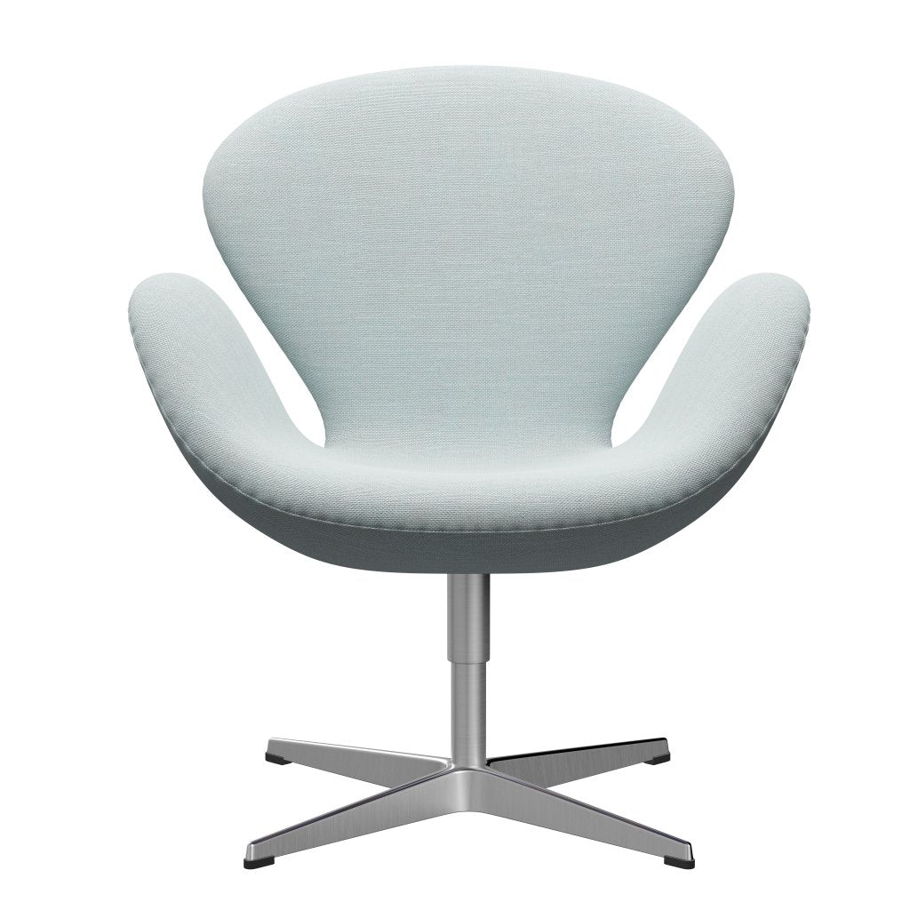 Fritz Hansen Swan Lounge Chair, Satin Brushed Aluminium/Sunniva White/Light Blue