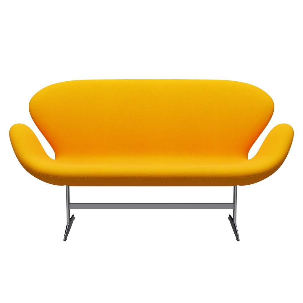 Fritz Hansen Swan Sofa 2 Seater, Satin Brushed Aluminium/Tonus Yellow Orange