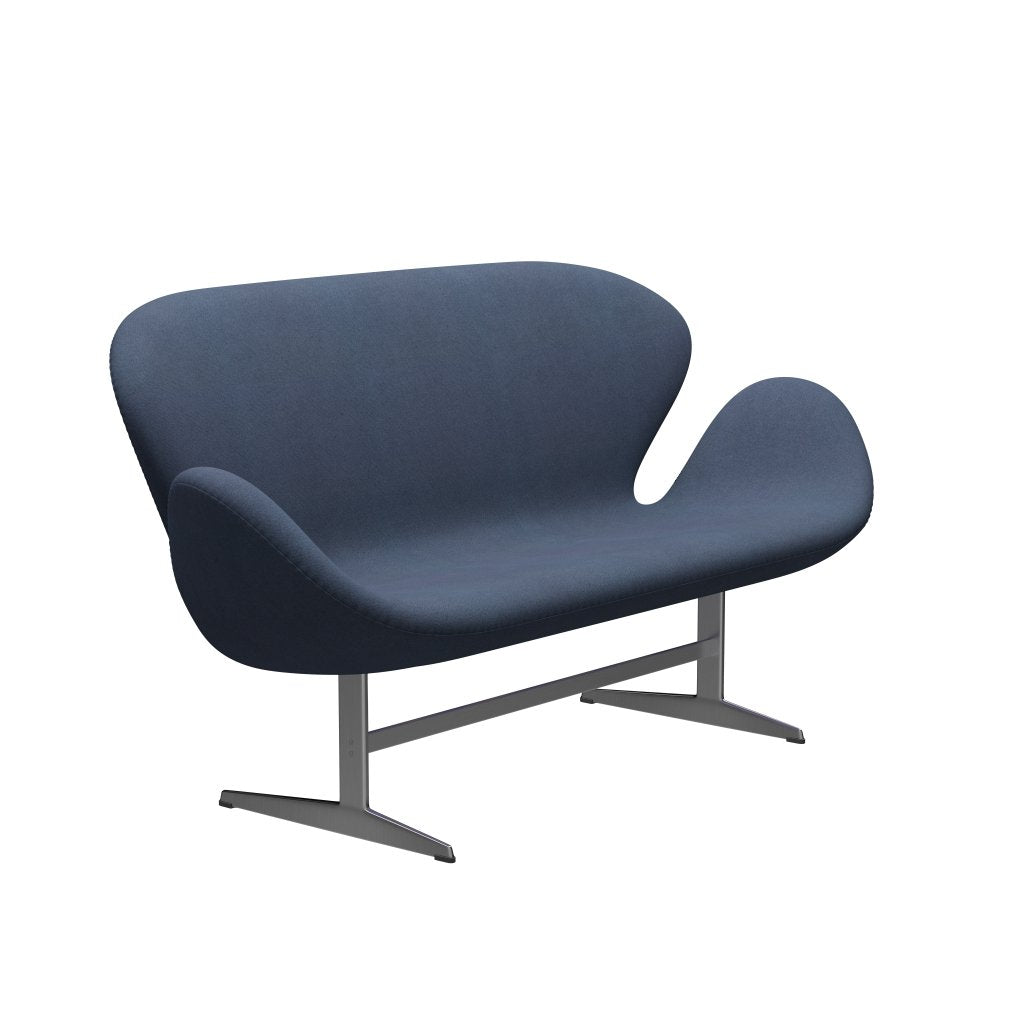 Fritz Hansen Swan Sofa 2 Seater, Satin Brushed Aluminium/Tonus Grey Blue