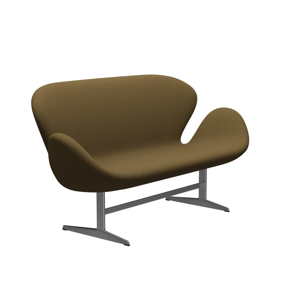 Fritz Hansen Swan Sofa 2 Seater, Satin Brushed Aluminium/Tonus Khaki Green